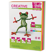 Бумага CREATIVE color (Креатив), А4, 80 г/м2, 250 л. (5 цв. х 50 л.), цветная неон, БНpr-250r